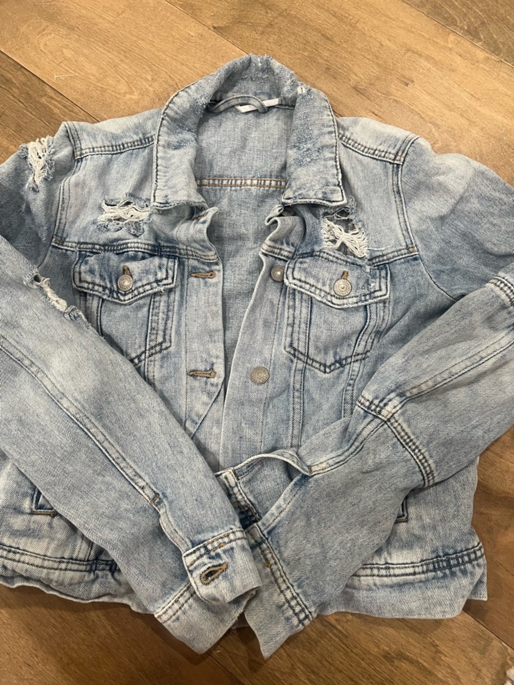 Free People Light Wash Distressed Denim Jacket